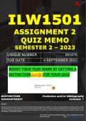 ILW1501 ASSIGNMENT 2 QUIZ MEMO - SEMESTER 2 - 2023 - UNISA - DUE DATE: - 4 SEPTEMBER 2023 (100% PASS - GUARANTEED)