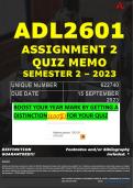 ADL2601 ASSIGNMENT 2 QUIZ MEMO - SEMESTER 2 - 2023 - UNISA - DUE DATE: - 15 SEPTEMBER 2023 (100% PASS - GUARANTEED)
