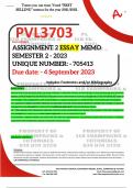 PVL3703 ASSIGNMENT 2 ESSAY MEMO - SEMESTER 2 - 2023 - UNISA - (UNIQUE NUMBER: - 705413) (DISTINCTION GUARANTEED) – DUE DATE:- 4 SEPTEMBER 2023