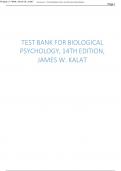 Test Bank for Biological Psychology, 14th Edition, James W. Kalat, latest updated test bank 