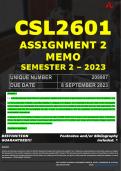 CSL2601 ASSIGNMENT 2 MEMO - SEMESTER 2 - 2023 - UNISA - DUE DATE: - 8 SEPTEMBER 2023 (DETAILED MEMO – FULLY REFERENCED – 100% PASS - GUARANTEED)  