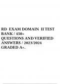 RD EXAM DOMAIN II TEST BANK / 450+ QUESTIONS AND VERIFIED ANSWERS / 2023/2024 GRADED A+.