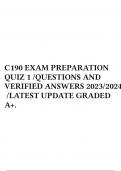C190 EXAM PREPARATION QUIZ 1 /QUESTIONS AND VERIFIED ANSWERS 2023/2024 /LATEST UPDATE GRADED A+.