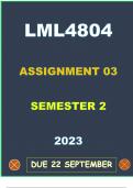 LML4804 ASSIGNMENT 3 DETAILED SOLUTIONS --SEMESTER 2( DUE TO BE SUBMITED BY 22 SEPTEMBER 2023)