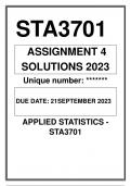 STA3701 ASSIGNMENT 4 SOLUTIONS 2023 UNISA APPLIED STATISTICS