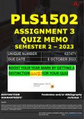 PLS1502 ASSIGNMENT 3 QUIZ MEMO - SEMESTER 2 - 2023 - UNISA - DUE DATE: - 6 OCTOBER 2023 (DETAILED MEMO – FULLY REFERENCED – 100% PASS - GUARANTEED)