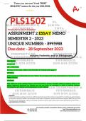PLS1502 ASSIGNMENT 2 ESSAY MEMO - SEMESTER 2 - 2023 - UNISA - (UNIQUE NUMBER: - 8995988) (DISTINCTION GUARANTEED) – DUE DATE:- 28 SEPTEMBER 2023