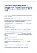 Theories of Personality - Exam 3 (Interpersonal Theory, Phenomenology, Trait Theory, and Existentialism) Q & A 2023