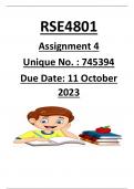 RSE4801 ASSIGNMENT 4 2023 COMPLETE ANSWERS