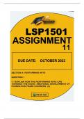 LSP1501 ASSIGNMENT 11DUE OCTOBER2023