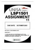 LSP1501 ASSIGNMENT 11 DUE OCTOBER 2023