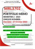 MRL3702 PORTFOLIO MEMO - OCT./NOV. 2023 - SEMESTER 2 - UNISA  - DUE 17 OCTOBER 2023 - DETAILED ANSWERS WITH FOOTNOTES & BIBLIOGRAPHY- DISTINCTION GUARANTEED! 
