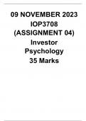 IOP3708 Assignment 4 ( due 9 November 2023) DISTINCTION ANSWERS 