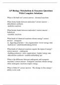 AP Biology Metabolism & Enzymes Questions With Complete Solutions