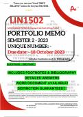 LIN1502 PORTFOLIO MEMO - OCT./NOV. 2023 - SEMESTER 2 - UNISA - DUE 18 OCTOBER 2023 - DETAILED ANSWERS WITH FOOTNOTES & BIBLIOGRAPHY- DISTINCTION GUARANTEED! 