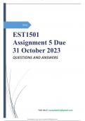 EST1501 Assignment 5 SEMESTER 2 2023 - Due 31 October 2023