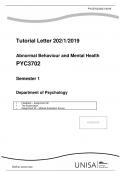 PYC 3702 Abnormal Behaviour and Mental Health Latest Verified Review 2023 Practice Questions and Answers for Exam Preparation, 100% Correct with Explanations, Highly Recommended, Download to Score A+