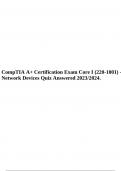 CompTIA A+ Certification Exam Core  (220-1001) - Network Devices Quiz Answered 2023/2024.