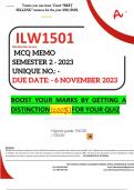 ILW1501 MCQ MEMO - OCT./NOV. 2023 - SEMESTER 2 - UNISA - DUE 6 NOVEMBER 2023 - DISTINCTION GUARANTEED! 