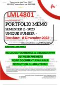LML4801 PORTFOLIO MEMO - OCT./NOV. 2023 - SEMESTER 2 - UNISA -  DUE 8 OCTOBER 2023 - DETAILED ANSWERS WITH FOOTNOTES & BIBLIOGRAPHY- DISTINCTION GUARANTEED! 