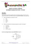 Grade 10 Physical Science (PS) (Physics) November Paper 1 and Memo - 2023