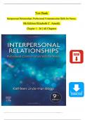 TEST BANK For Interpersonal Relationships, 9th Edition, Professional Communication Skills for Nurses,  Author : Kathleen Underman Boggs,  All Chapters 1 - 26, Complete Newest Version