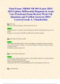 Midtem & Final Exams: NR569/ NR 569 (Latest 2023/ 2024 Updates STUDY BUNDLE ) Differential Diagnosis in Acute Care Practicum Exam Reviews| Week 1-8| Questions and Verified Answers| 100% Correct| Grade A- Chamberlain