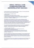 RENAL CRITICAL CARE EXAM (QUESTIONS AND ANSWERS)LATEST 2023/2024 GRADED A+