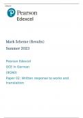 Pearson Edexcel GCE In German (9GN0) Paper 02 MARK SCHEME (Results) Summer 2023: Written response to works and translation