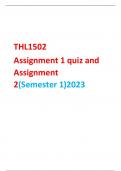 THL1502 assignment 1&2 bundle Q&A Semester 1 (quiz & poem)2023