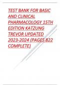 TEST BANK FOR BASIC AND CLINICAL PHARMACOLOGY 15TH EDITION KATZUNG TREVOR UPDATED 2023-2024 (PAGES 822 COMPLETE).
