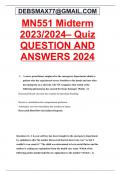 MN551 Midterm 2023/2024– Quiz 1 QUESTION AND ANSWERS 2024