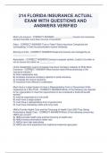 214 FLORIDA INSURANCE ACTUAL  EXAM WITH QUESTIONS AND  ANSWERS VERIFIED