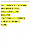 BONTRAGER'STEXTBOOK OFRADIOGRAPHIC POSITIONINGAND RELATED ANATOMY10THEDITION LAMPIGNANOTEST BANK