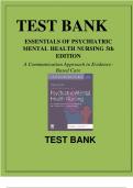 TEST BANK ESSENTIALS OF PSYCHIATRIC MENTAL HEALTH NURSING 5TH EDITION A Communication Approach to Evidence-Based Care Latest Verified Review 2024 Practice Questions and Answers for Exam Preparation, 100% Correct with Explanations, Highly Recommended, Down