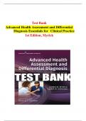  Test bank; Advanced Health Assessment and Differential Diagnosis Essentials for Clinical Practice 1st Edition Myrick. (ALL CHAPTERS 1-12)
