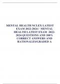 MENTAL HEALTH NCLEX LATEST EXAM 2022-2024 / MENTAL HEALTH LATEST EXAM 2022- 2024 QUESTIONS AND 100% CORRECT ANSWERS AND RATIONALES/GRADED A lOMoARcPSD|19500986 1. Question Flumazenil (Romazicon) has been ordered for a male client who has overdosed on oxaz