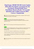 Exam 3 & Final Exam: NR548/ NR 548 (Latest Updates 2024/ 2025 STUDY BUNDLE WITH COMPLETE SOLUTIONS) Psychiatric Assessment for the Psychiatric-Mental Health Nurse Practitioner Review |Weeks 5-8 Covered| Questions and Verified Answers| 100% Correct- Chambe