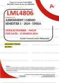 LML4806 ASSIGNMENT 1 MEMO - SEMESTER 1 - 2024 UNISA - DUE 15 MARCH 2024 (DETAILED ANSWERS WITH FOOTNOTES AND A BIBLIOGRAPHY - DISTINCTION GUARANTEED!)