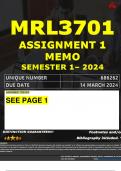 MRL3701 ASSIGNMENT 1 MEMO - SEMESTER 1 - 2024 - UNISA – DUE DATE: - 14 MARCH 2024 (DETAILED ANSWERS - FULLY REFERENCED - GUARANTEED A+!)