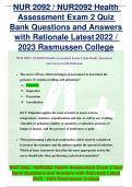 NUR 2092 / NUR2092 Health  Assessment Exam 2 Quiz Bank Questions and Answers  with Rationale Latest2022 /  2023 