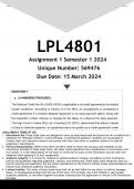 LPL4801 Assignment 1 (ANSWERS) Semester 1 2024 - DISTINCTION GUARANTEED