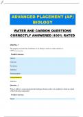 ADVANCED PLACEMENT (AP) BIOLOGY WATER AND CARBON QUESTIONS CORRECTLY ANSWERED |100% RATED