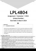 LPL4804 Assignment 1 (ANSWERS) Semester 1 2024 - DISTINCTION GUARANTEED