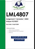 LML4807 Assignment 1 (QUALITY ANSWERS) Semester 1 2024