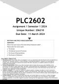 PLC2602 Assignment 1 (ANSWERS) Semester 1 2024 (206210) - DISTINCTION GUARANTEED