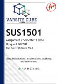 SUS1501 Assignment 2 (DETAILED ANSWERS) Semester 1 2024 (602790) - DISTINCTION GUARANTEED