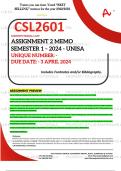 CSL2601 ASSIGNMENT 2 MEMO - SEMESTER 1 - 2024 UNISA – DUE DATE: - 3 APRIL 2024 (DETAILED ANSWERS WITH FOOTNOTES AND A BIBLIOGRAPHY - DISTINCTION GUARANTEED!)