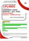 LPL4805 ASSIGNMENT 1 MEMO - SEMESTER 1 - 2024 UNISA – DUE DATE: - 29 FEBRUARY 2024 (DETAILED ANSWERS WITH FOOTNOTES AND A BIBLIOGRAPHY - DISTINCTION GUARANTEED!)