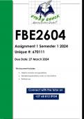 FBE2604 Assignment 1 (QUALITY ANSWERS) Semester 1 2024